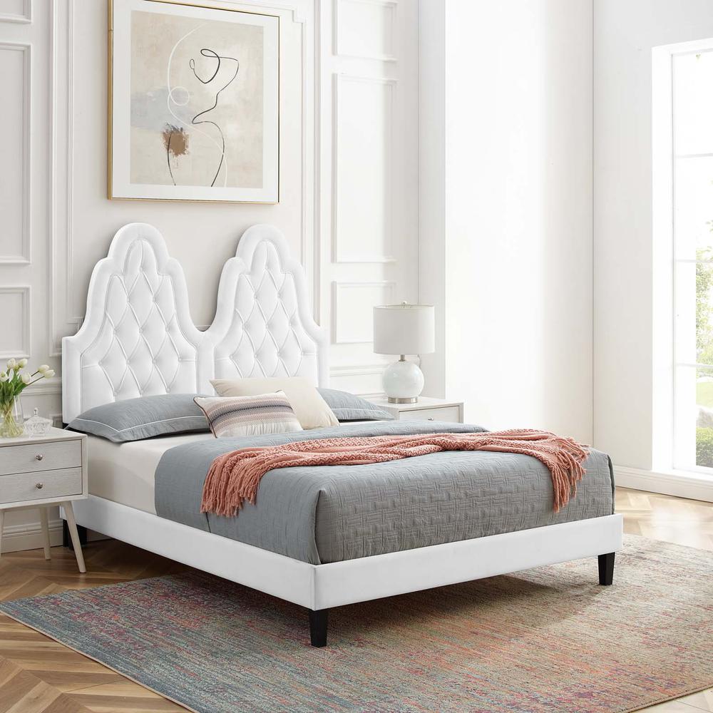 Alexandria Tufted Performance Velvet Twin Platform Bed - White MOD-6933-WHI