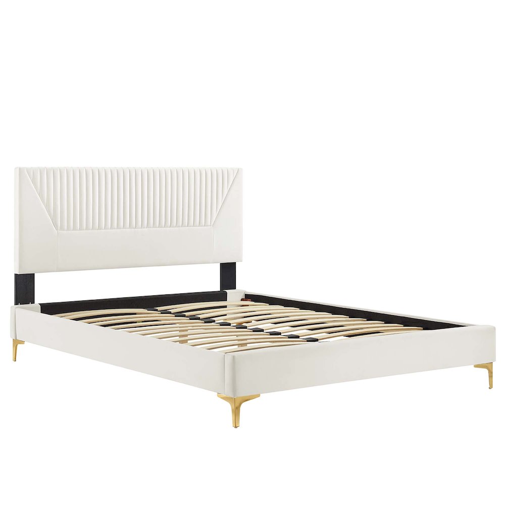 Yasmine Channel Tufted Performance Velvet Queen Platform Bed