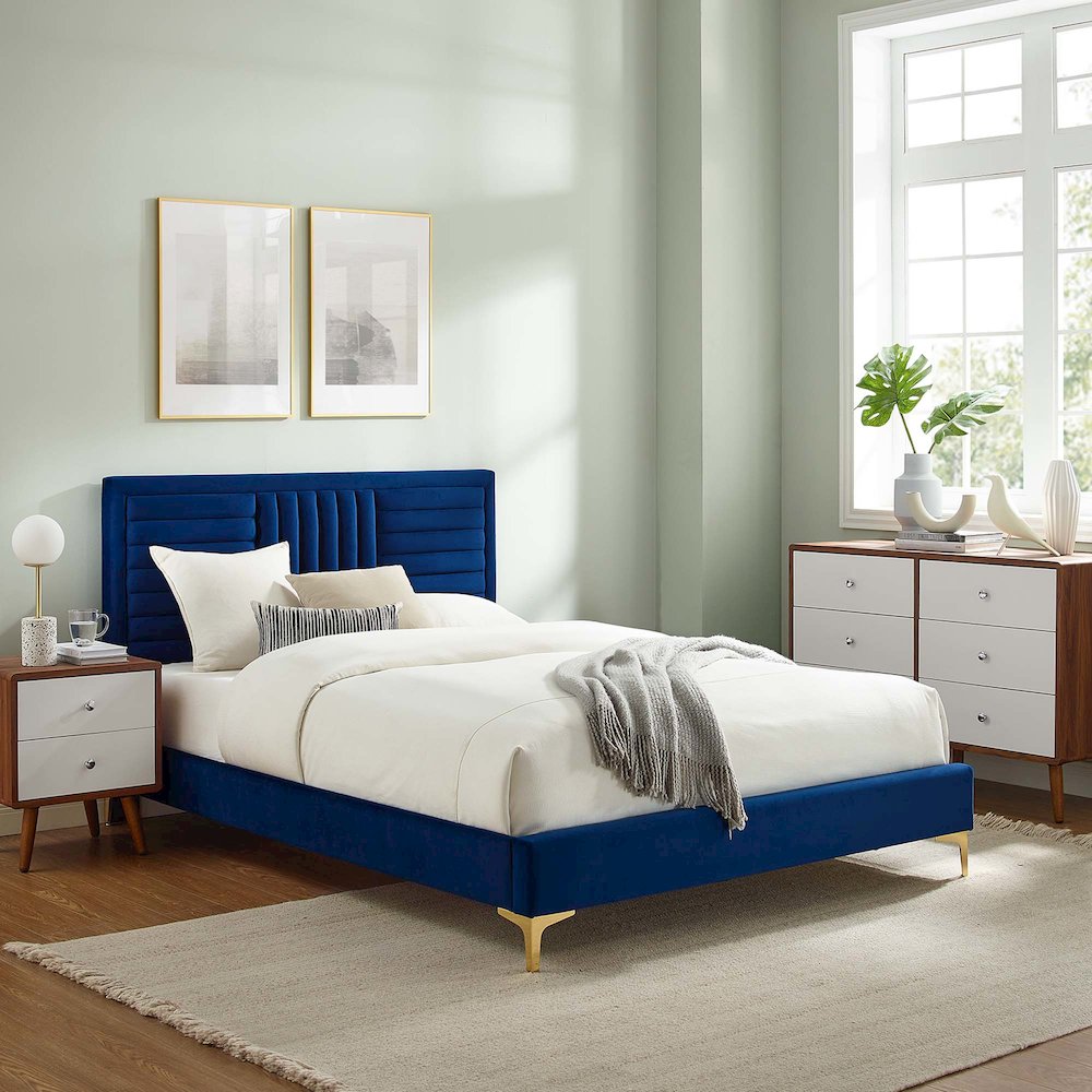Sofia Channel Tufted Performance Velvet Full Platform Bed