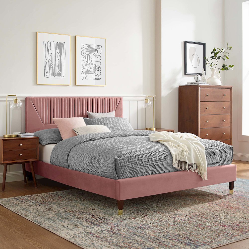 Yasmine Channel Tufted Performance Velvet King Platform Bed