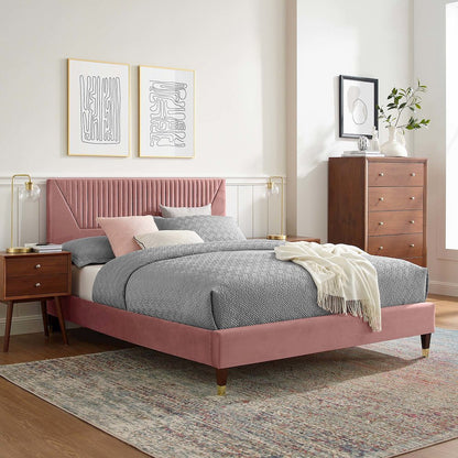Yasmine Channel Tufted Performance Velvet King Platform Bed