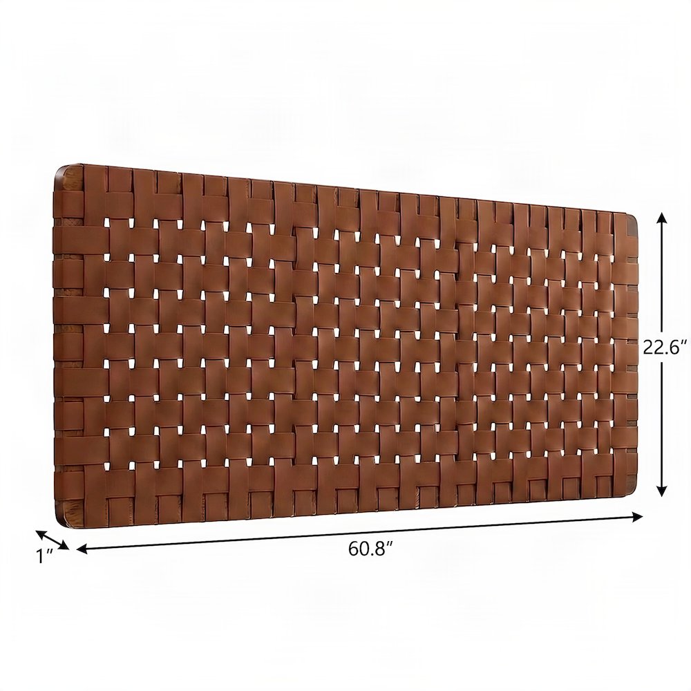 Woven Faux Leather Wall-Mount Upholstered Queen Headboard, Walnut Brown