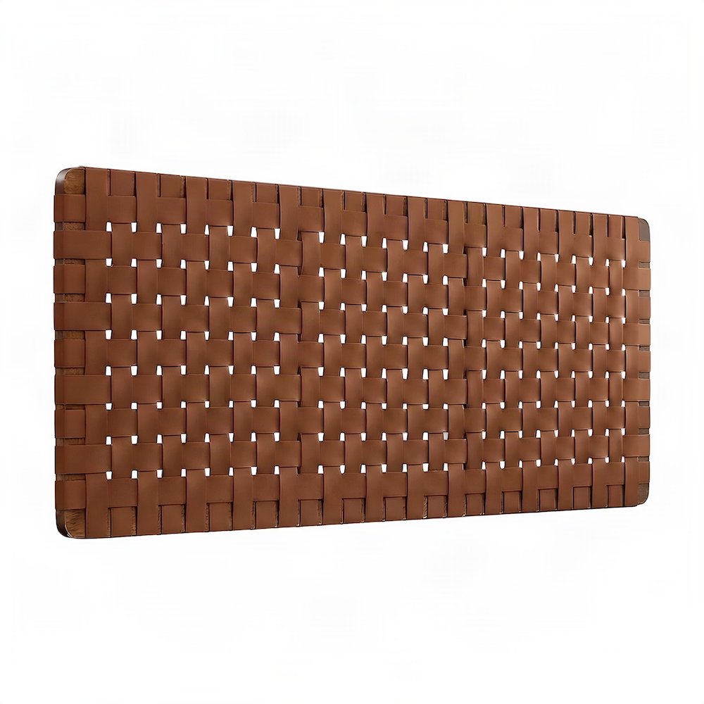 Woven Faux Leather Wall-Mount Upholstered Queen Headboard, Walnut Brown
