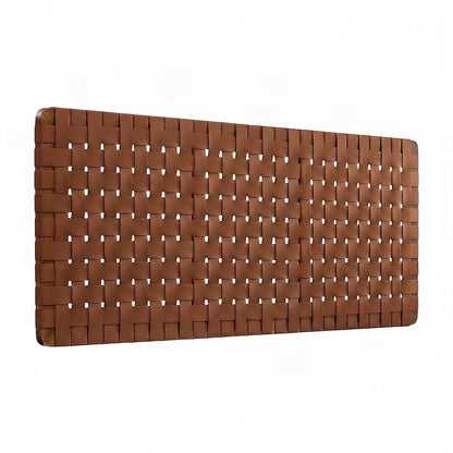 Woven Faux Leather Wall-Mount Upholstered Queen Headboard, Walnut Brown