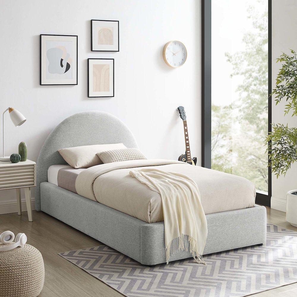 Resort Upholstered Fabric Arched Round Twin Platform Bed