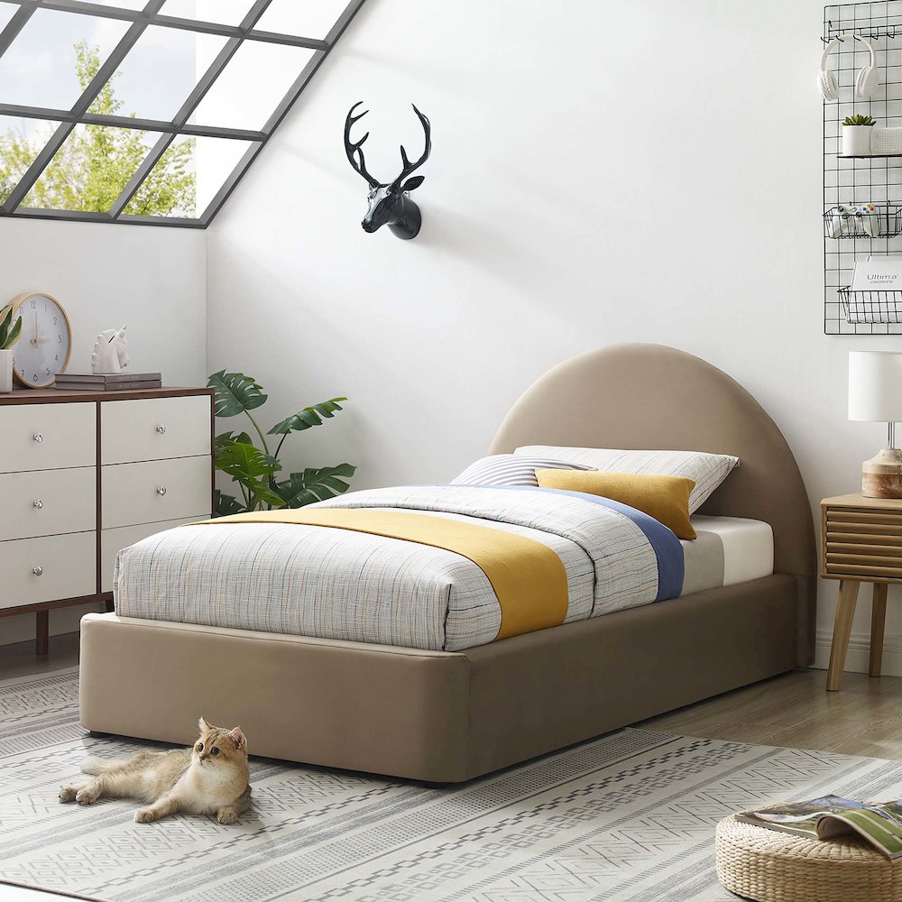 Resort Performance Velvet Arched Round Twin Platform Bed