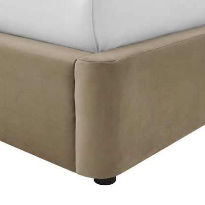 Performance Velvet Platform Bed with Arched Round Tall Headboard Frame, Taupe