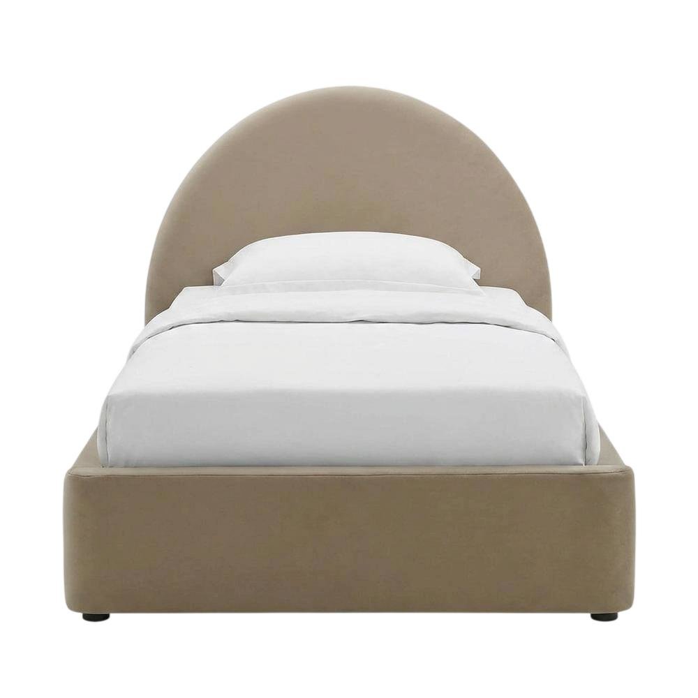 Performance Velvet Platform Bed with Arched Round Tall Headboard Frame, Taupe