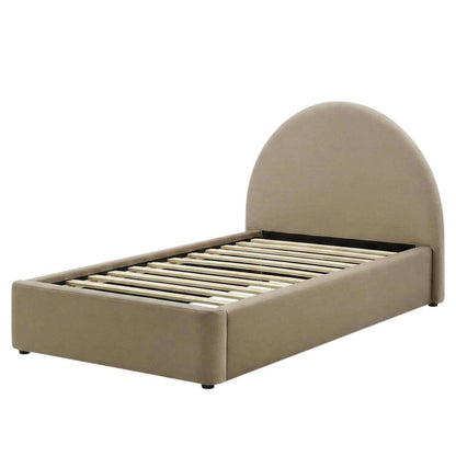 Performance Velvet Platform Bed with Arched Round Tall Headboard Frame, Taupe