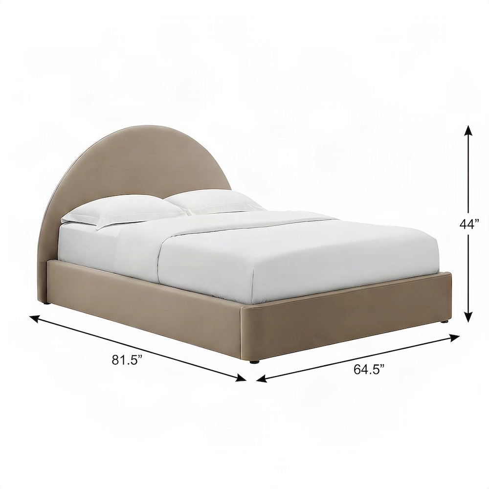Performance Velvet Full Platform Bed Frame with Arched Round Headboard, Taupe