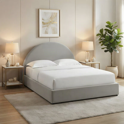 Performance Velvet Full Platform Bed Frame with Arched Round Headboard, Taupe