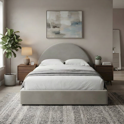 Performance Velvet Full Platform Bed Frame with Arched Round Headboard, Taupe