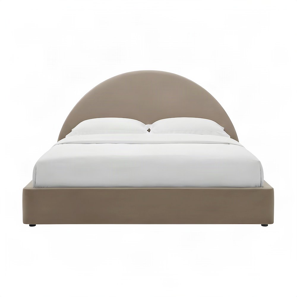 Performance Velvet Full Platform Bed Frame with Arched Round Headboard, Taupe