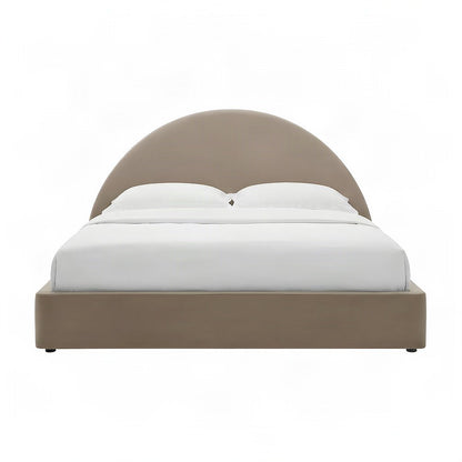 Performance Velvet Full Platform Bed Frame with Arched Round Headboard, Taupe