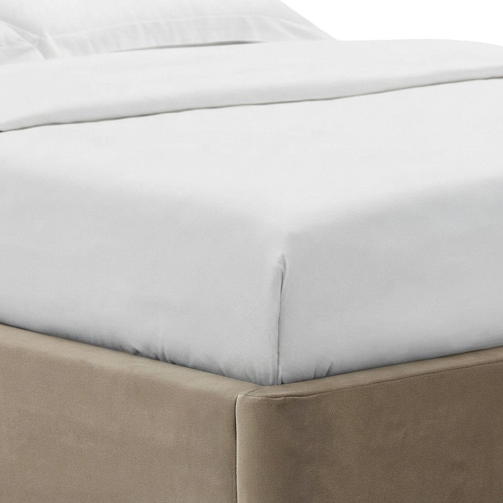 Performance Velvet Full Platform Bed Frame with Arched Round Headboard, Taupe