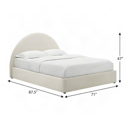 Performance Velvet Queen Platform Bed with Arched Round Headboard, Alabaster