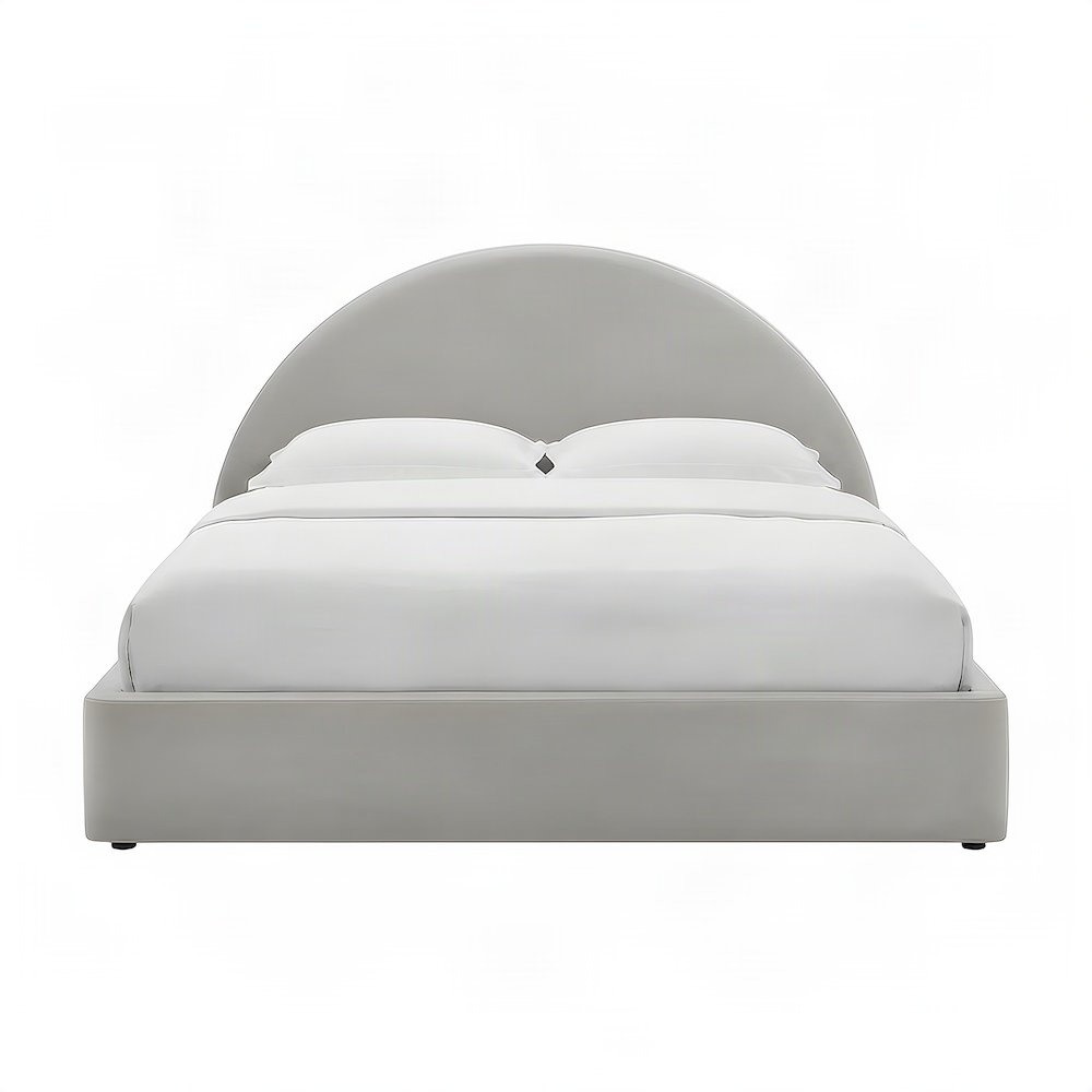 Performance Velvet Queen Platform Bed with Arched Round Headboard, Alabaster
