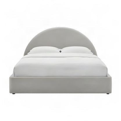 Performance Velvet Queen Platform Bed with Arched Round Headboard, Alabaster