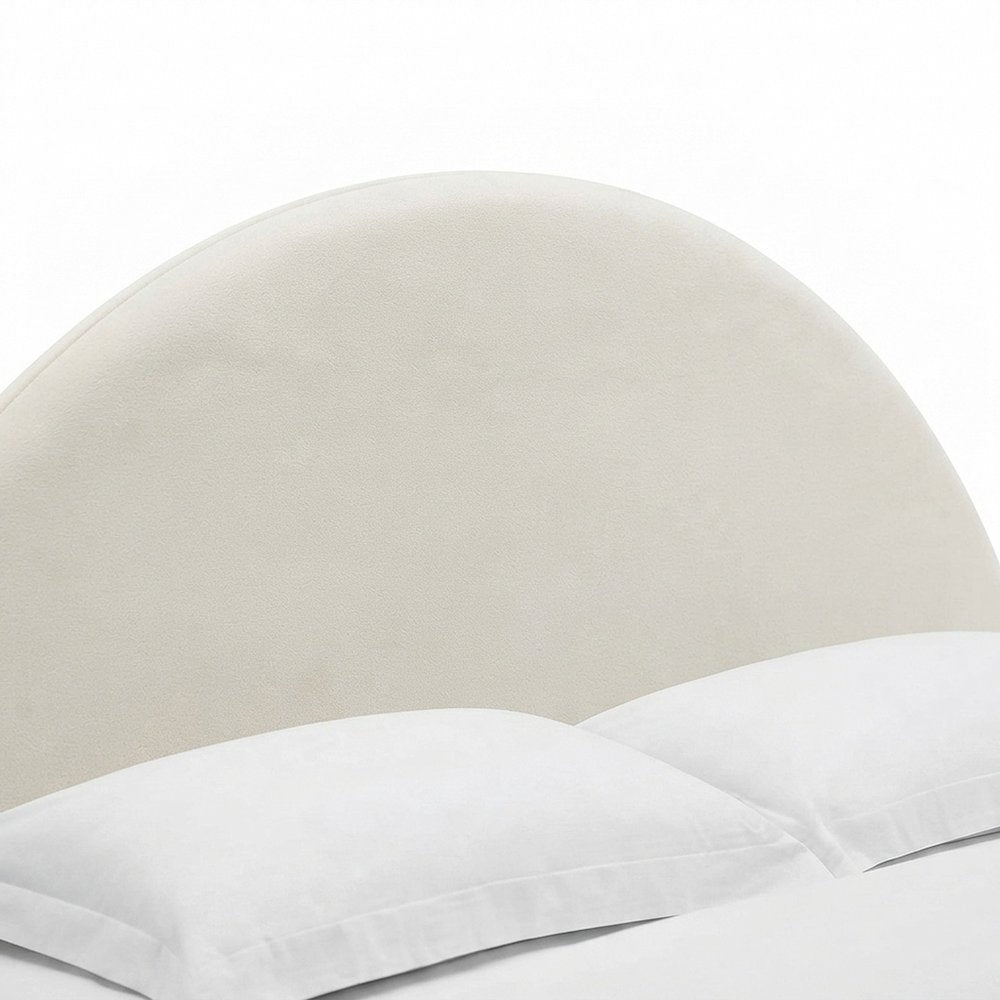 Performance Velvet Queen Platform Bed with Arched Round Headboard, Alabaster