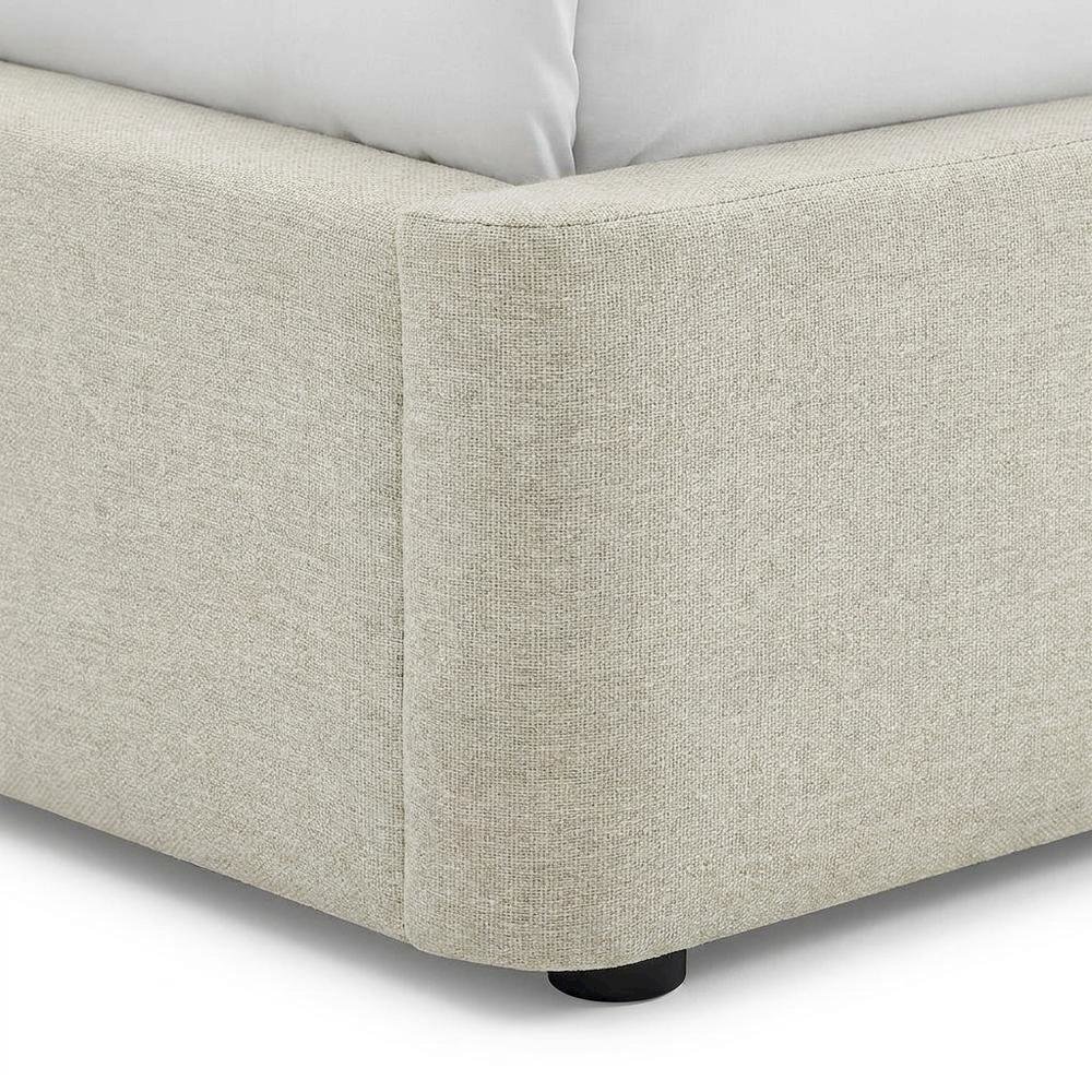 Fabric Curved Platform Bed with Cloud Headboard, Twin Bed Frame, Ivory