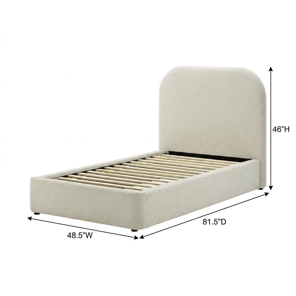 Fabric Curved Platform Bed with Cloud Headboard, Twin Bed Frame, Ivory