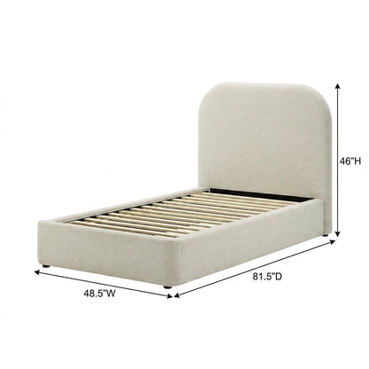 Fabric Curved Platform Bed with Cloud Headboard, Twin Bed Frame, Ivory