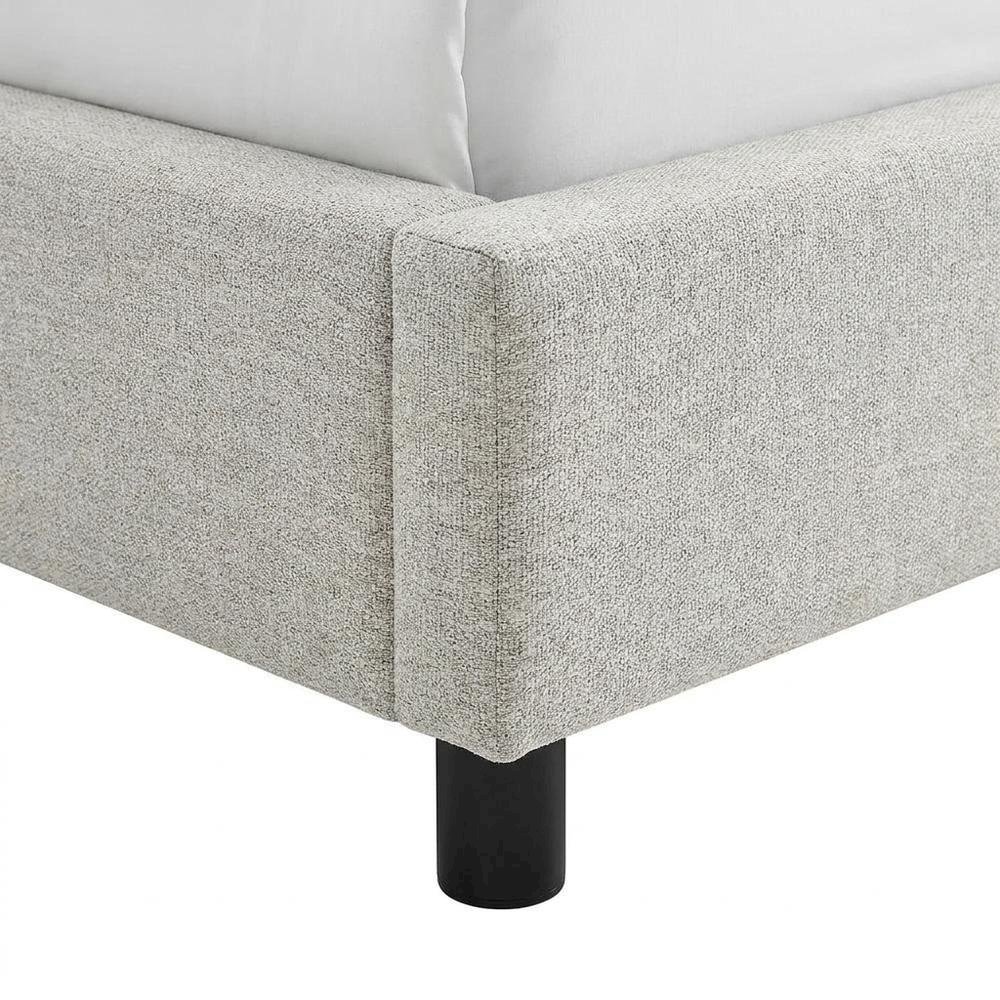 Fabric Curved Platform Bed with Cloud Headboard, Twin Bed Frame, Light Gray