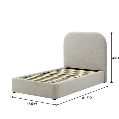 Fabric Curved Platform Bed with Cloud Headboard, Twin Bed Frame, Light Gray