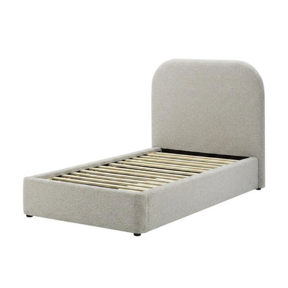 Fabric Curved Platform Bed with Cloud Headboard, Twin Bed Frame, Light Gray