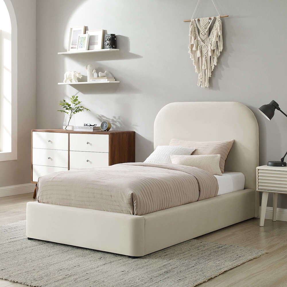 Keynote Performance Velvet Curved Twin Platform Bed