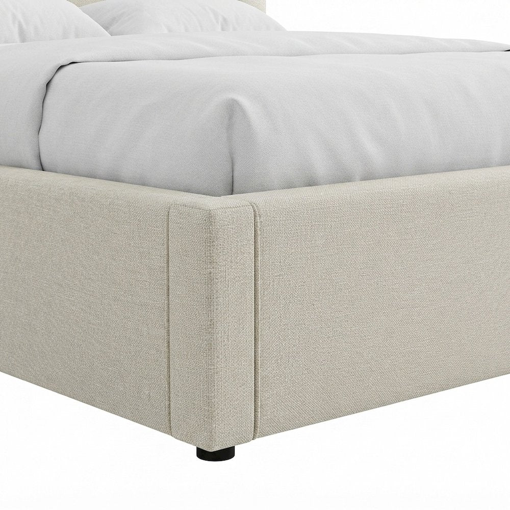 Upholstered Curved Full Platform Bed with Headboard, Heathered Weave Ivory