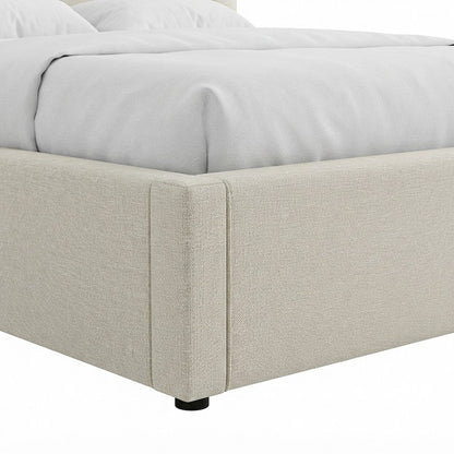Upholstered Curved Full Platform Bed with Headboard, Heathered Weave Ivory