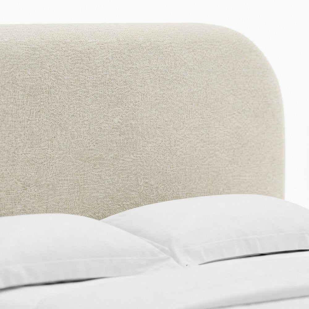 Upholstered Curved Full Platform Bed with Headboard, Heathered Weave Ivory