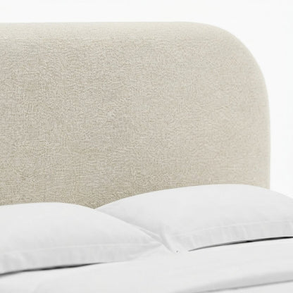 Upholstered Curved Full Platform Bed with Headboard, Heathered Weave Ivory