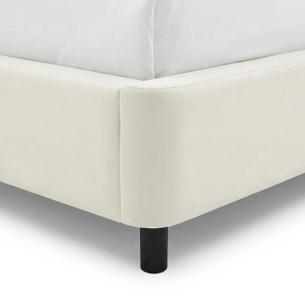 Performance Velvet Queen Platform Bed with Curved Headboard, Alabaster