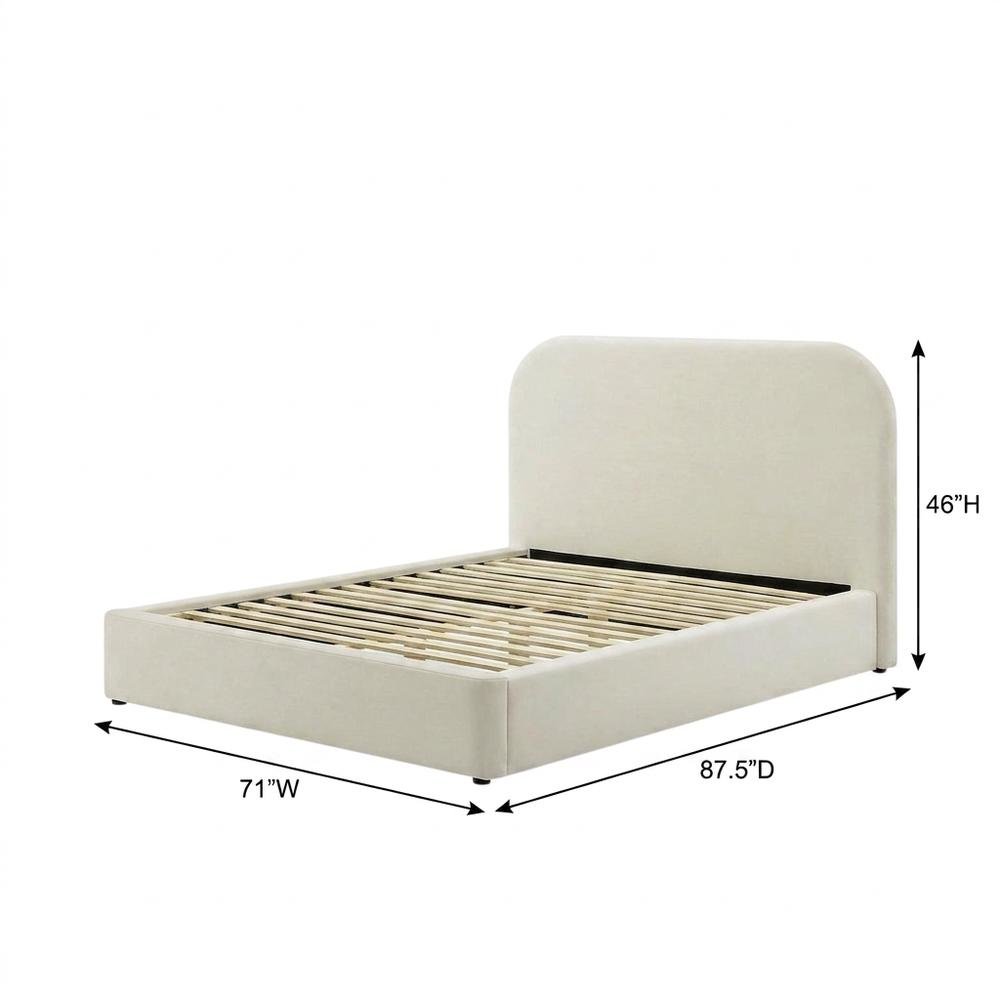 Performance Velvet Queen Platform Bed with Curved Headboard, Alabaster