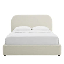 Performance Velvet Queen Platform Bed with Curved Headboard, Alabaster