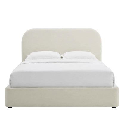 Performance Velvet Queen Platform Bed with Curved Headboard, Alabaster