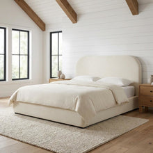 Performance Velvet Queen Platform Bed with Curved Headboard, Alabaster