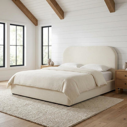 Performance Velvet Queen Platform Bed with Curved Headboard, Alabaster