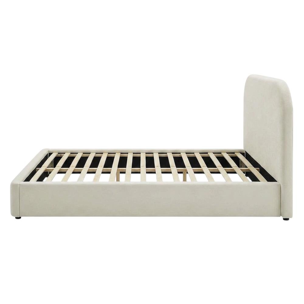 Performance Velvet Queen Platform Bed with Curved Headboard, Alabaster
