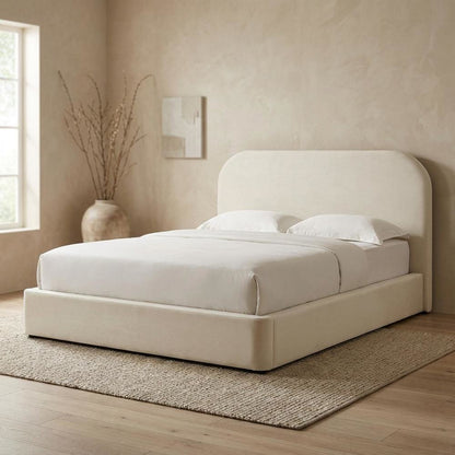 Performance Velvet Queen Platform Bed with Curved Headboard, Alabaster