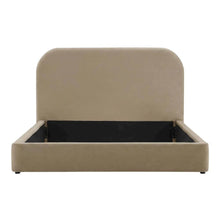Performance Velvet Upholstered Queen Platform Bed with Curved Headboard, Taupe