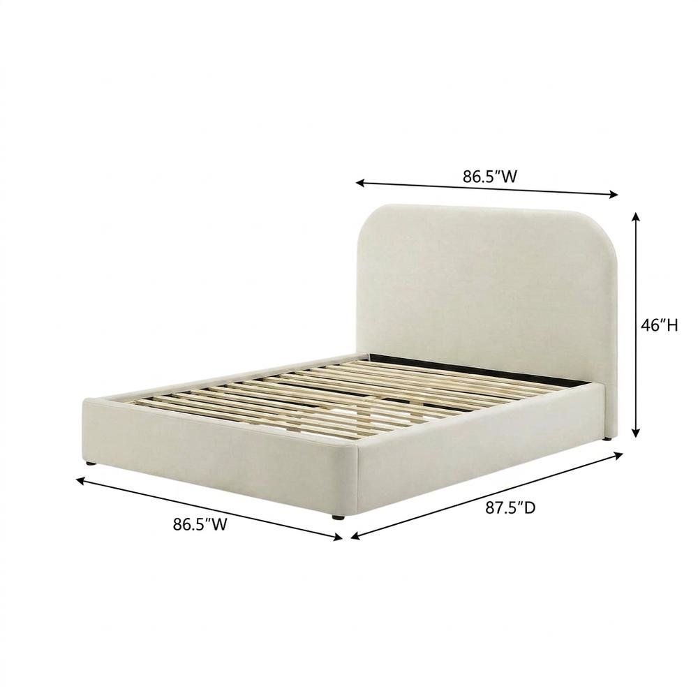 Performance Velvet Curved King Platform Bed with Headboard, Alabaster