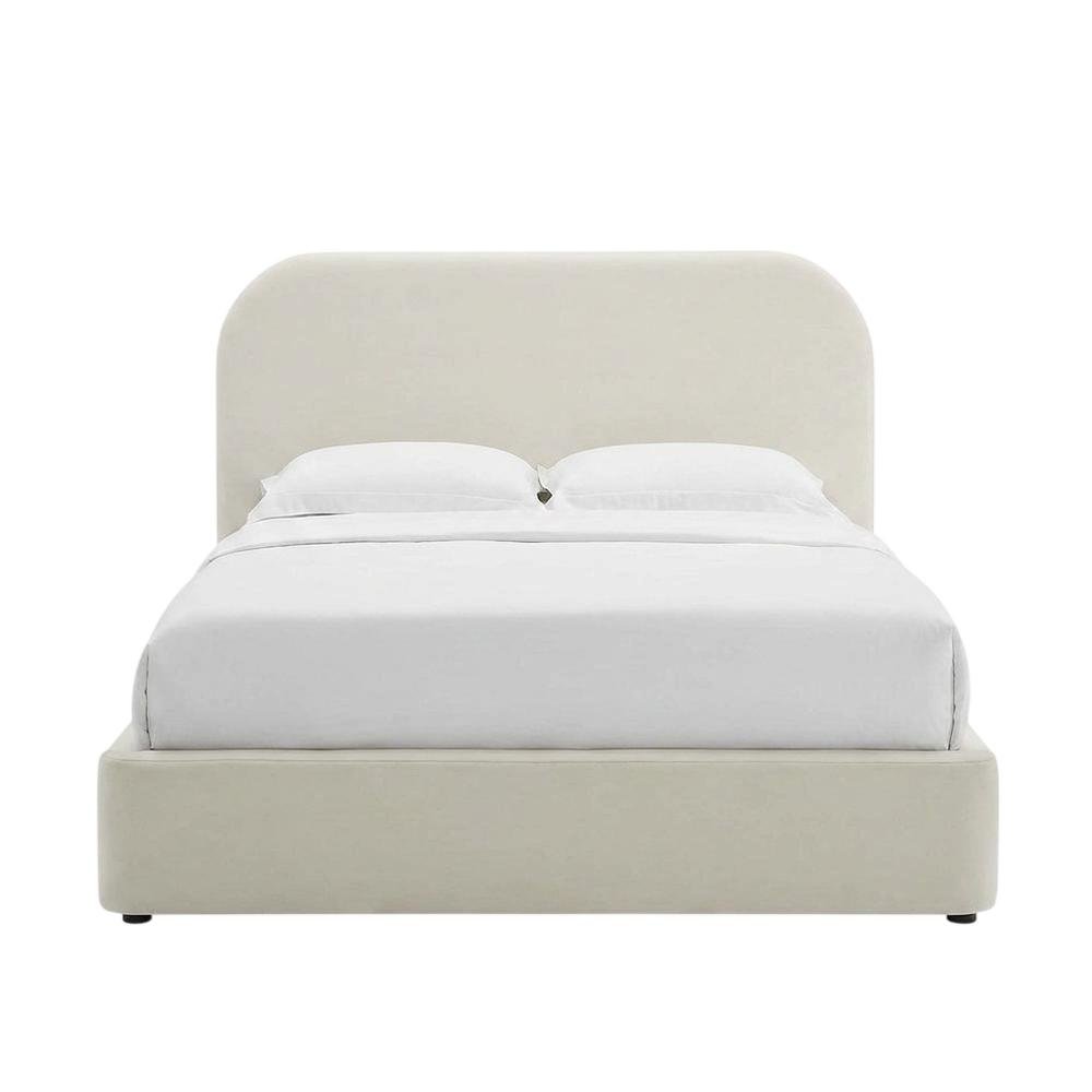 Performance Velvet Curved King Platform Bed with Headboard, Alabaster