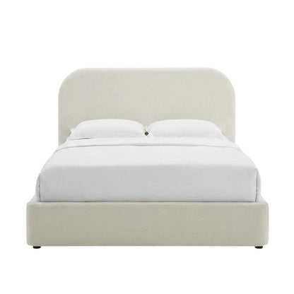 Performance Velvet Curved King Platform Bed with Headboard, Alabaster