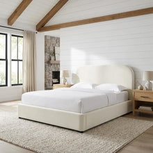 Performance Velvet Curved King Platform Bed with Headboard, Alabaster