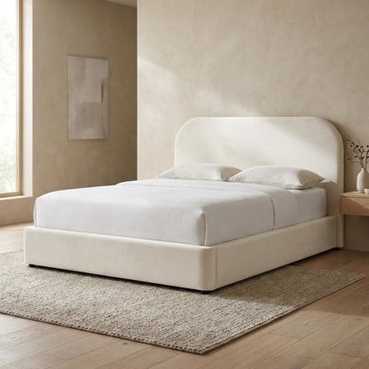 Performance Velvet Curved King Platform Bed with Headboard, Alabaster