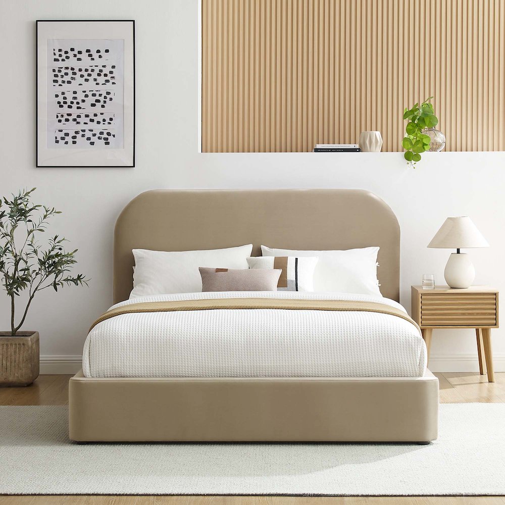 Keynote Performance Velvet Curved King Platform Bed