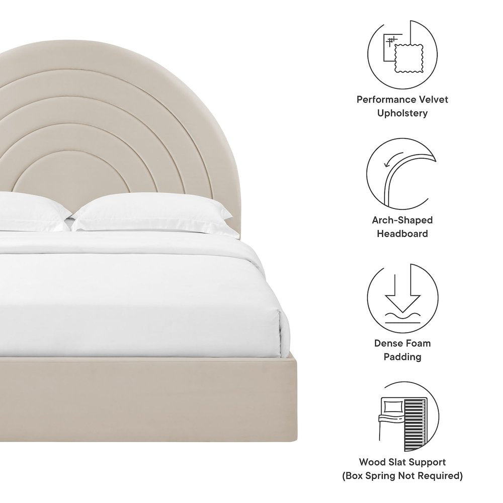 Solana Arched Performance Velvet Queen Platform Bed